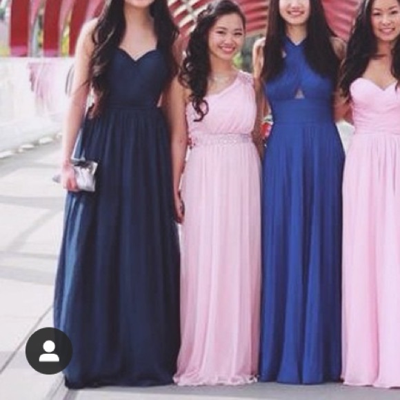 Dark blue navy backless prom grad dress - Picture 4 of 16